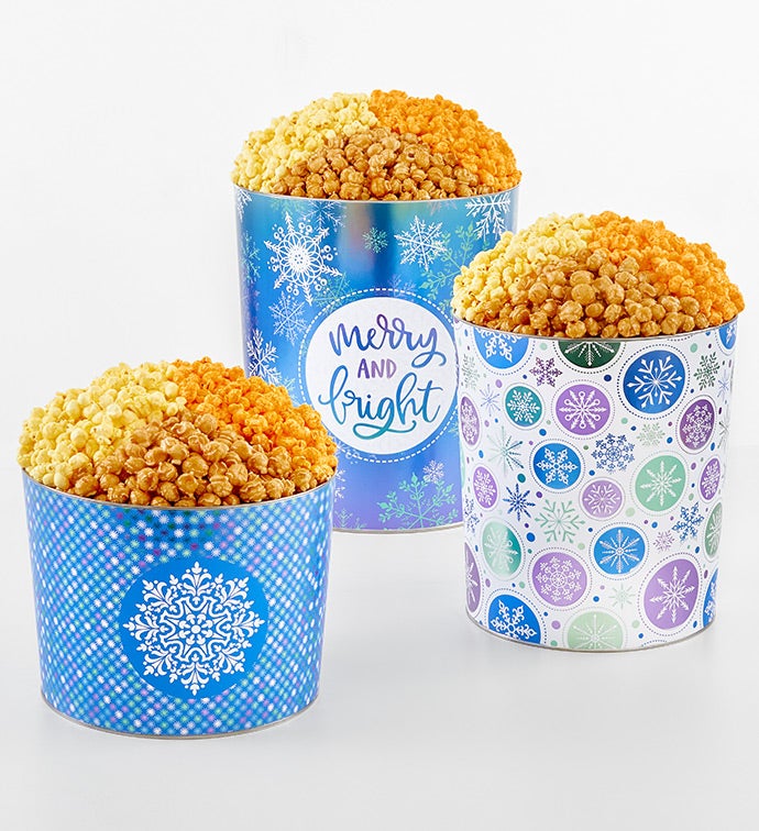 Snowflakes  2 Gallon 3 Flavor Popcorn Tin