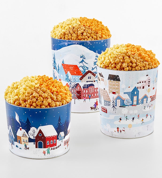 Snowy Village 6.5 Gallon 3 Flavor Popcorn Tin