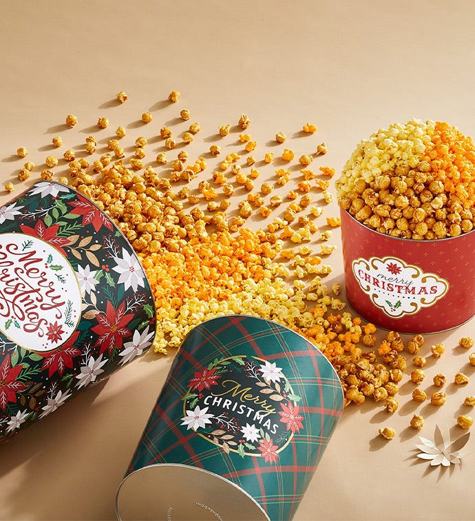 Merry Christmas 6 1/2 Gallon 3 Flavor Popcorn Tin