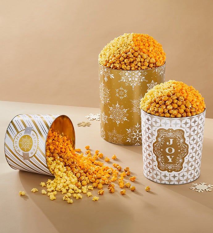 Golden Snowflakes 6 1/2 Gallon 3 Flavor Popcorn Tin