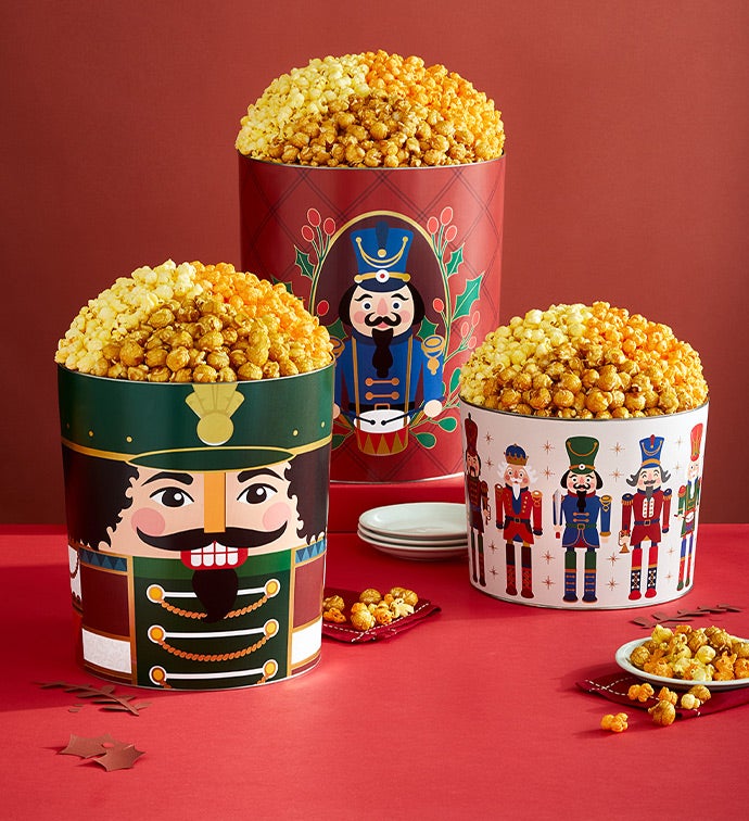 Cheerful Nutcracker 3 1/2 Gallon 3 Flavor Popcorn Tin