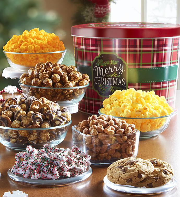 Merry Christmas and Happy Holidays Plaid Grand Snack Assortment