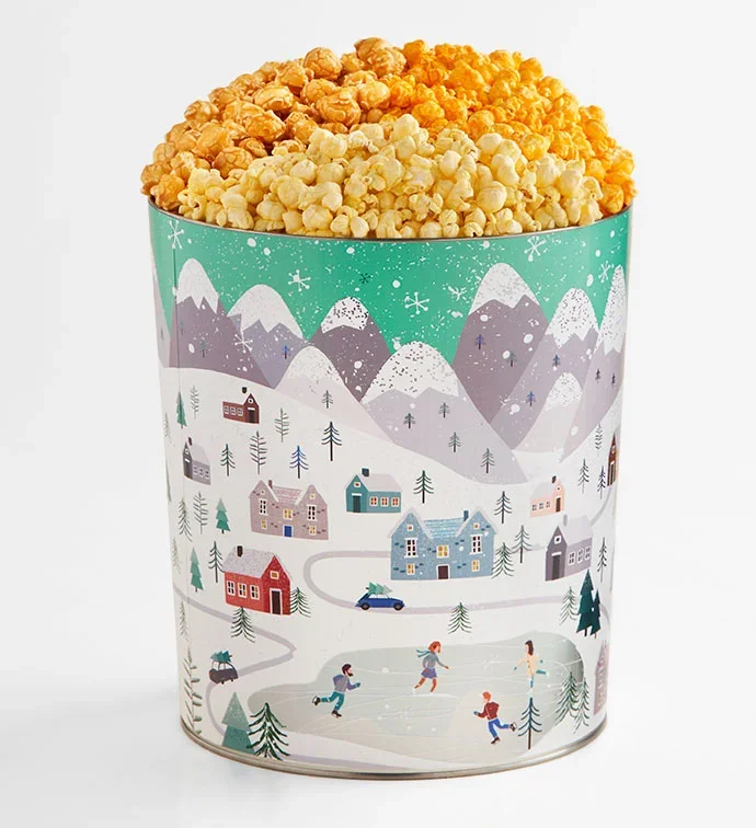 Snowy Merriment 3 1/2 Gallon 3 Flavor Popcorn Tin