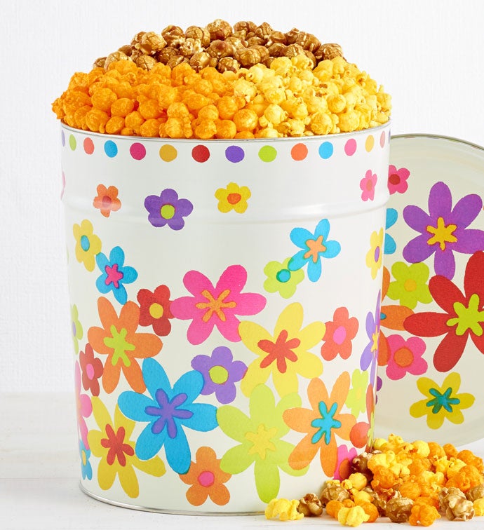 Spring Floral 3 1/2 Gallon 3 Flavor Popcorn Tin