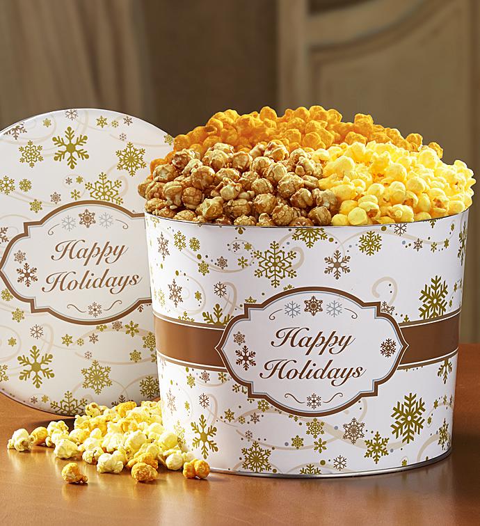 Gold Snowflake 1.75 Gallon Popcorn Tin