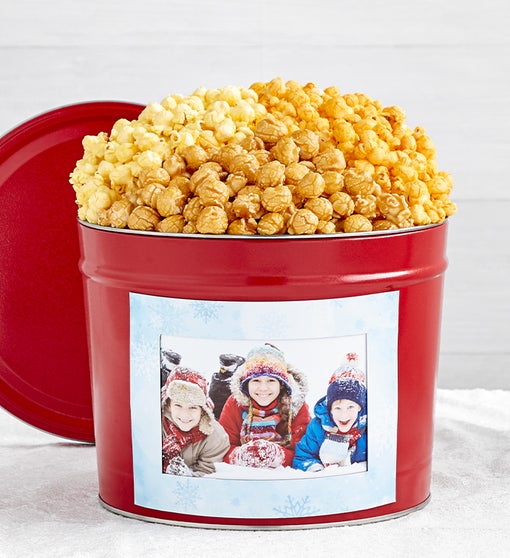 Simply Red 6.5-Gallon Popcorn Tins with Winter Magnet Photo Frame