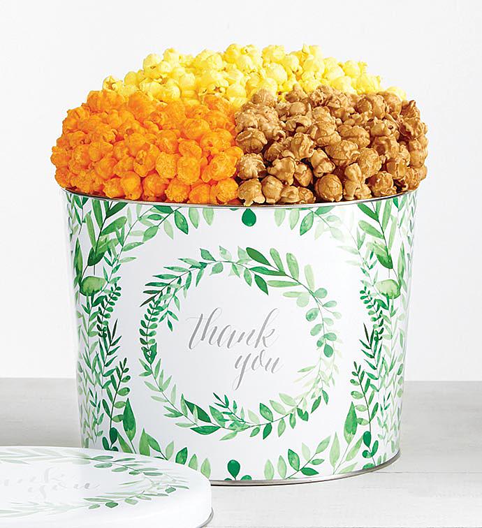 Green Floral Thank You 2 Gallon Popcorn Tin