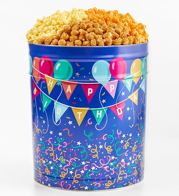 Birthday Balloons 6 1/2 Gallon 3 Flavor Popcorn Tin