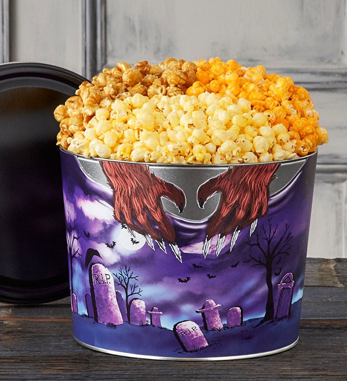 R.I.P.  Rest In Popcorn  3 Flavor Popcorn Tin