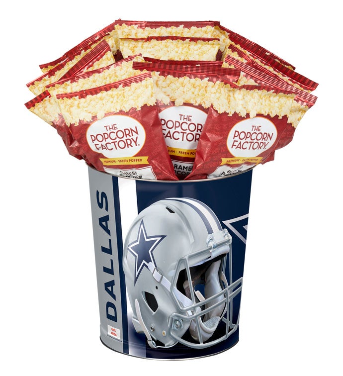 Dallas Cowboys Popcorn Tin with 15 Bags of Popcorn