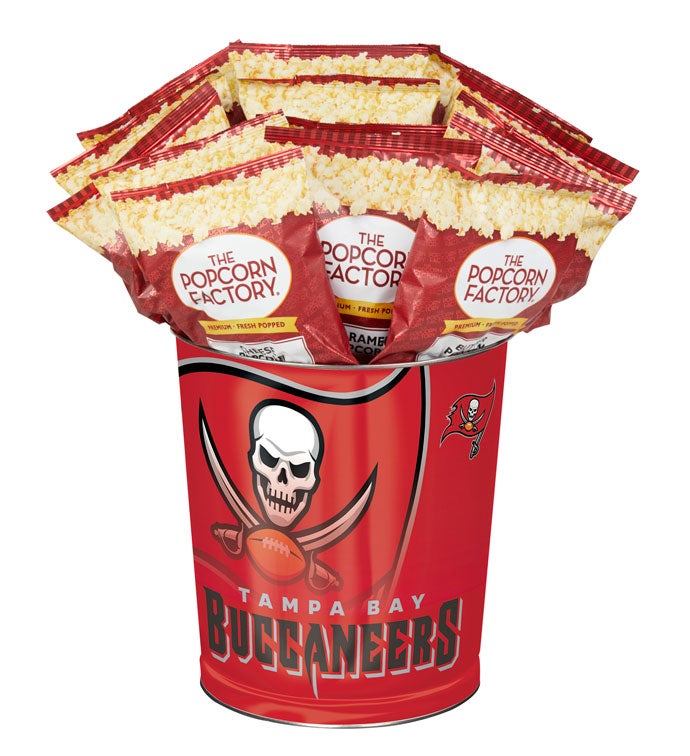 Tampa Bay Buccaneers Popcorn Tin with 15 Bags of Popcorn