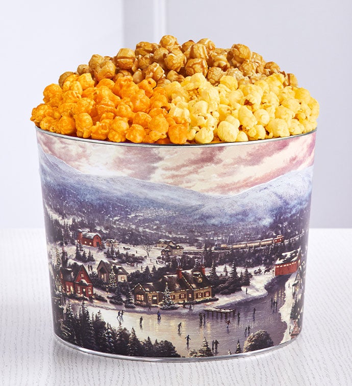 Thomas Kinkade Sunset On Snowflake Lake 2 Gallon Popcorn Tin