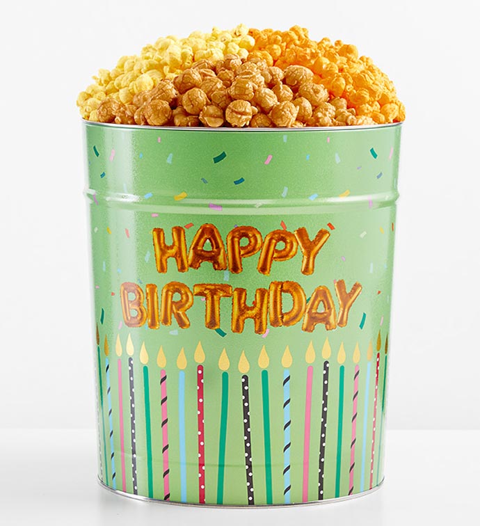 Birthday Wishes 3 1/2 Gallon 3 Flavor Popcorn Tin
