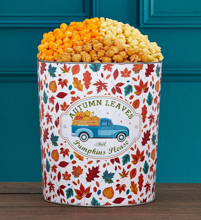 Fall Harvest 3 1/2 Gallon 3 Flavor Popcorn Tin