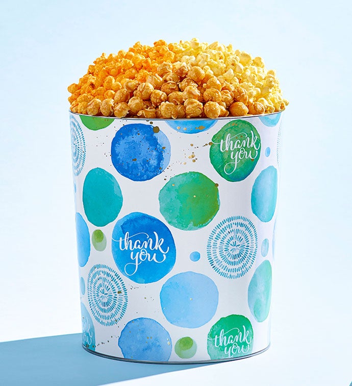 With Many Thanks 3 1/2 Gallon 3 Flavor Popcorn Tin The Popcorn Factory