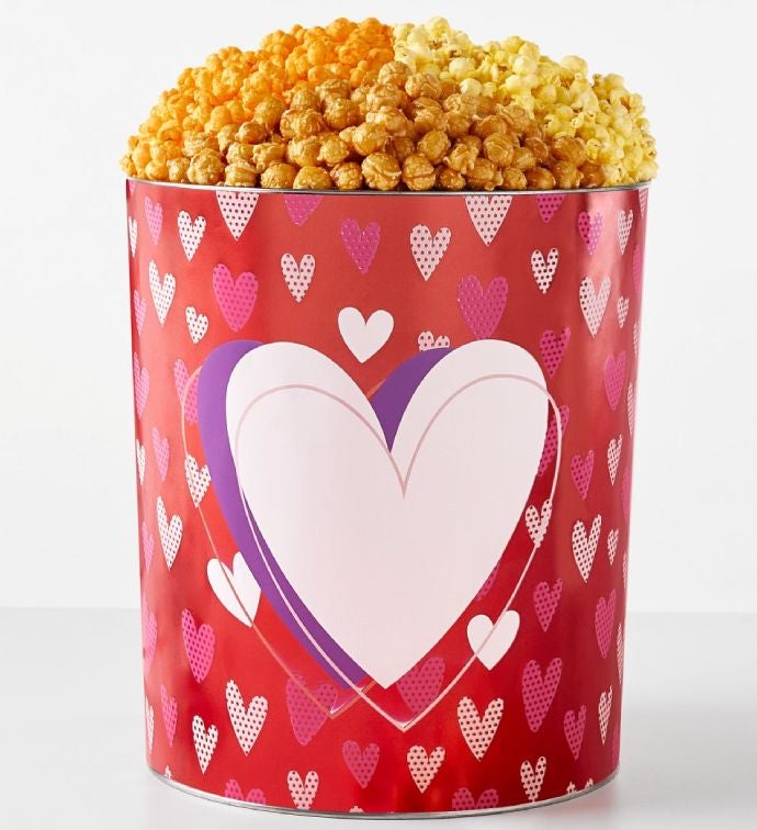 Forever Hearts 6.5 Gallon 3 Flavor Popcorn Tin