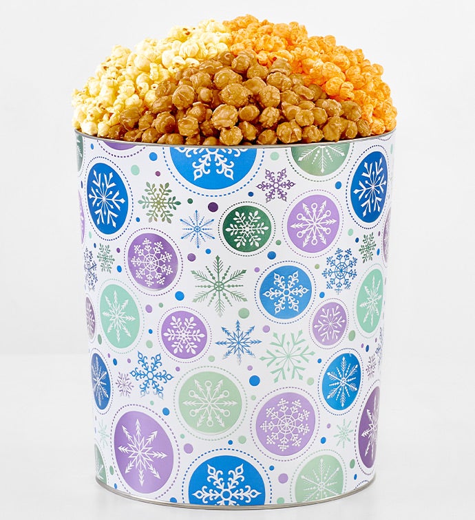 Snowflakes 3 1/2 Gallon 3 Flavor Popcorn Tin