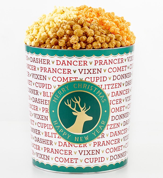 Santa's Reindeer 3.5 Gallon 3 Flavor Popcorn Tin