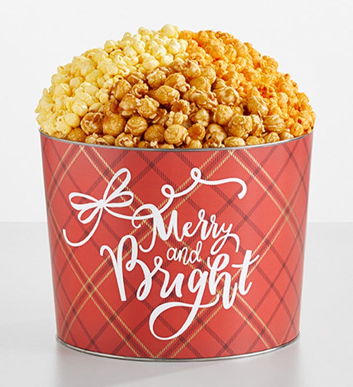 Happy Holidays 2 Gallon 3 Flavor Popcorn Tin