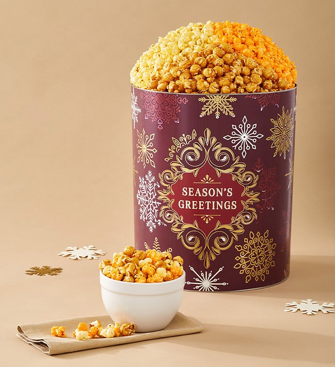 Seasons Greetings 6 1/2 Gallon 3 Flavor Popcorn Tin