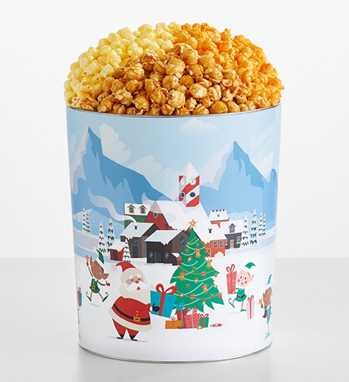 Santa&#x27;s Workshop  3 1/2 Gallon 3 Flavor Popcorn Tin