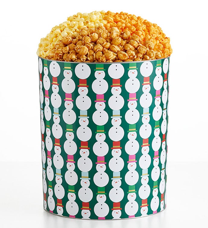 Holiday Snowman 6 1/2 Gallon 3 Flavor Popcorn Tin
