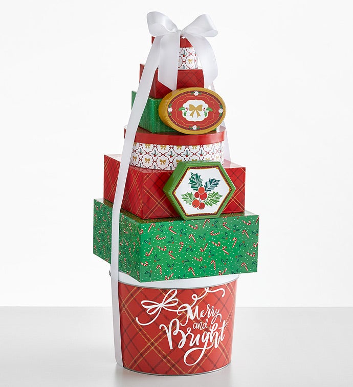 Happy Holidays 8 Box Gift Tower and 2 Gallon Popcorn Tin 3 Flavor