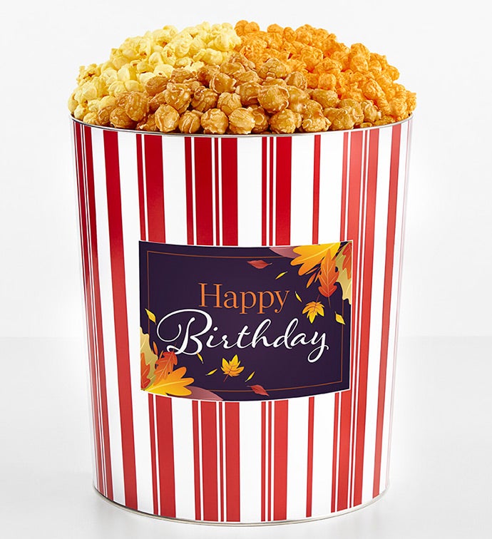 Tins With Pop® 3.5 Gallon Happy Birthday Fall Leaves